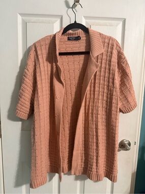 BoohooMAN Peach Open-Knit Short Sleeve Cardigan